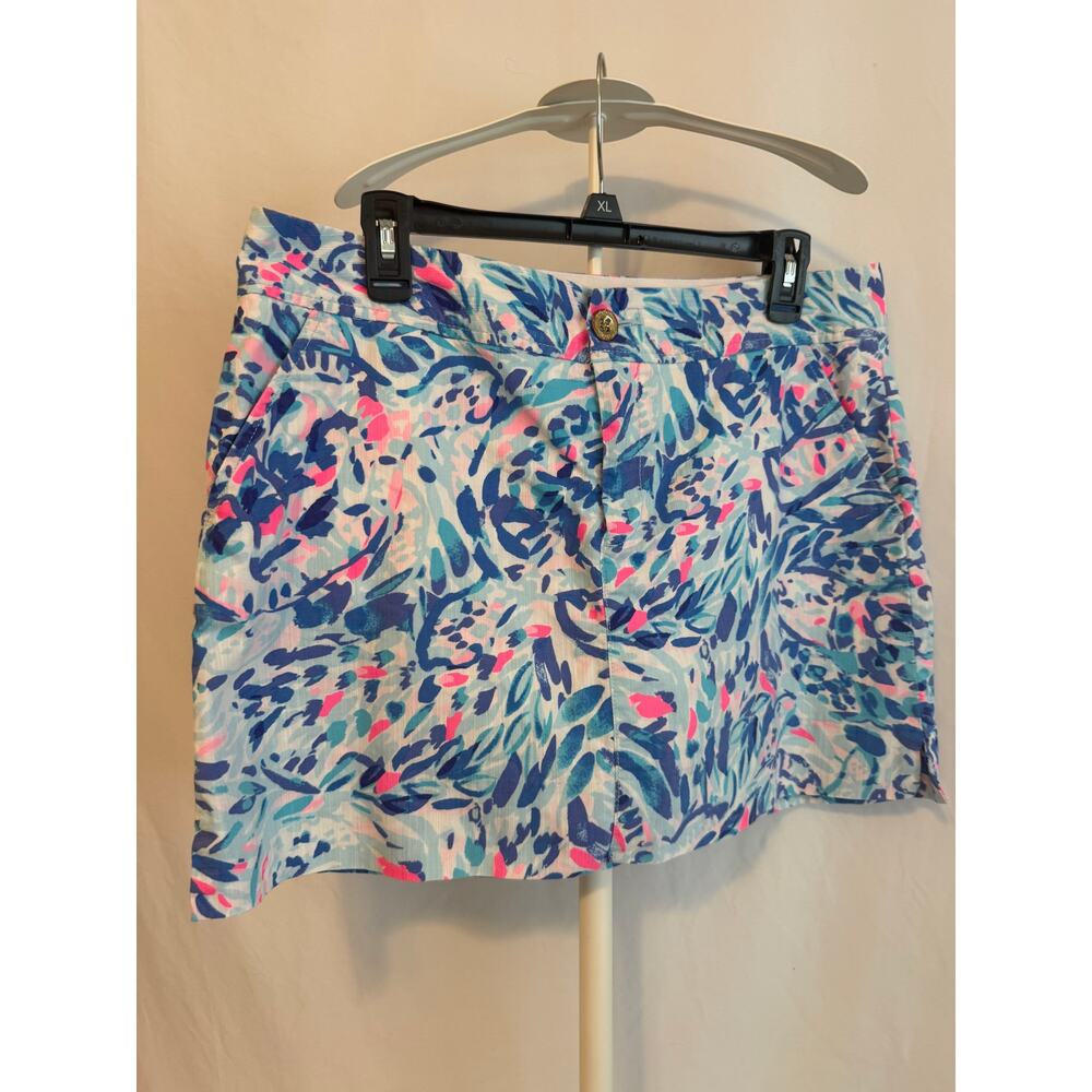 Lilly Pulitzer Blue Pink Tropical Print Skort Size 12 EUC
